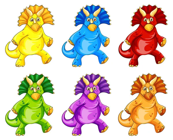 Set Van Triceratops Dinosaurus Cartoon Karakter Illustratie — Stockvector