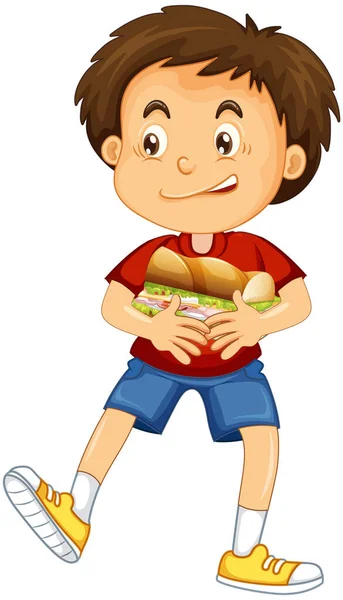 Niño Sosteniendo Personaje Dibujos Animados Comida Aislado Sobre Fondo Blanco — Vector de stock