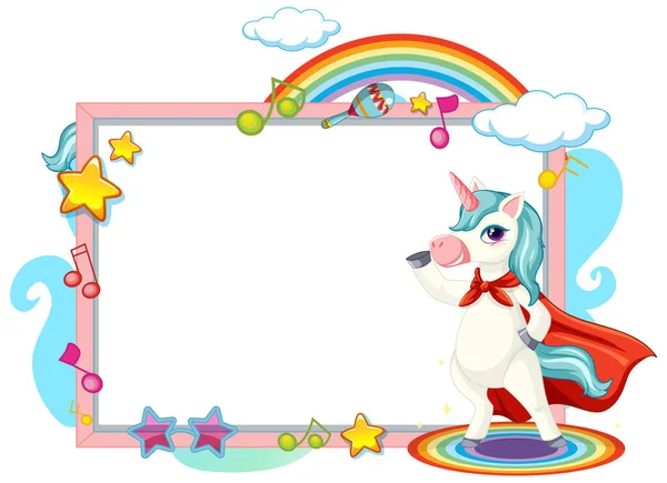 Drăguț Personaj Desene Animate Unicorn Ilustrație Banner Gol — Vector de stoc