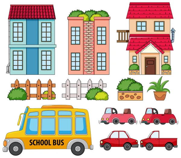 Een Huis Met Outdoor Decoratie Set Geïsoleerde Illustratie — Stockvector