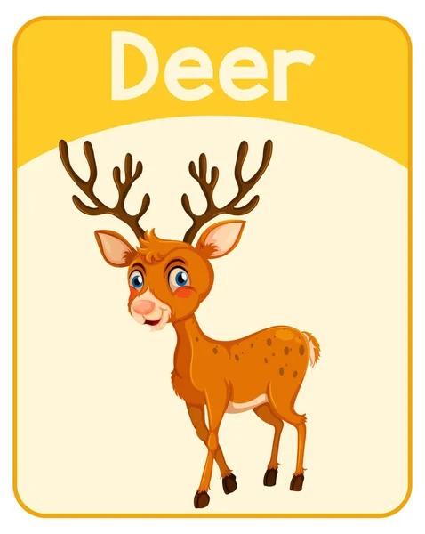 Educational English Word Card Deer Illustration — Stock Vector