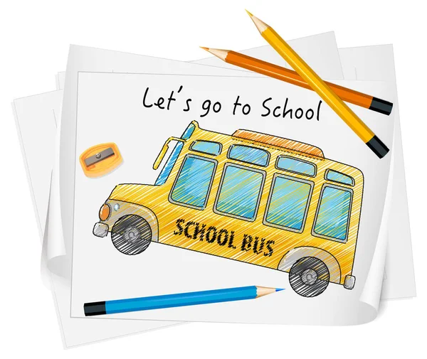 Σχολικό Λεωφορείο Σκίτσο Χαρτί Απομονωμένη Εικόνα — Διανυσματικό Αρχείο