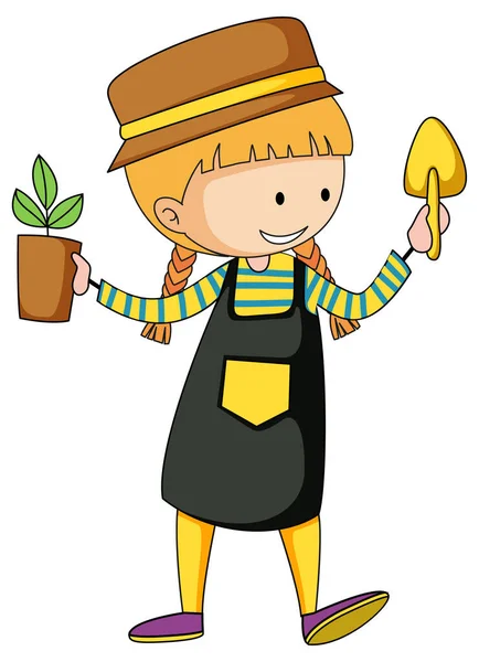 Pequeño Jardinero Garabato Dibujo Animado Personaje Ilustración — Vector de stock