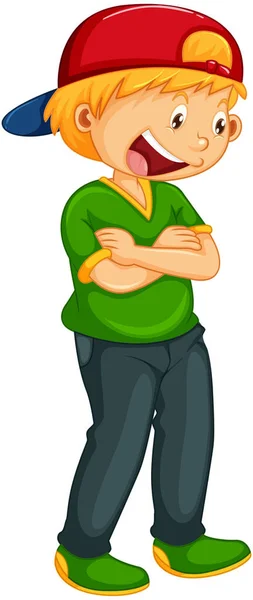 Menino Usando Boné Pose Desenho Animado Personagem Ilustração Isolada —  Vetores de Stock