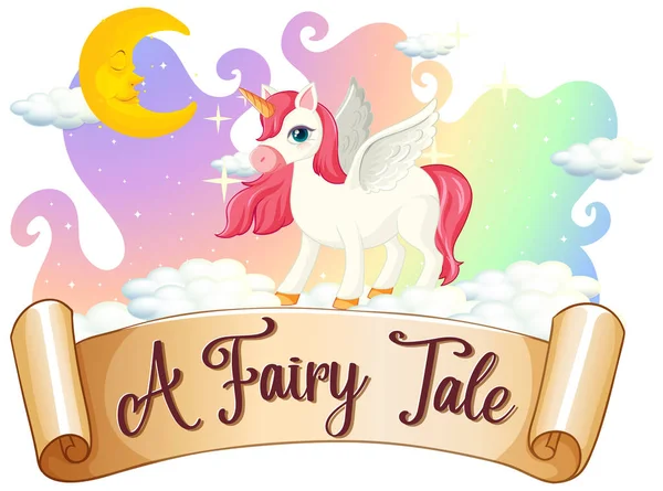 Fonte Fairy Tale Avec Personnage Dessin Animé Licorne Debout Sur — Image vectorielle