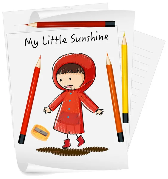 Sketch Little Kids Cartoon Character Paper Isolated Illustration — Stock Vector