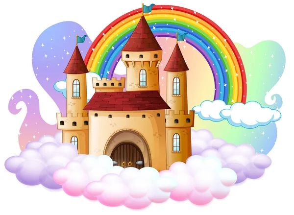 Castillo Con Arco Iris Nube Aislado Sobre Fondo Blanco Ilustración — Archivo Imágenes Vectoriales