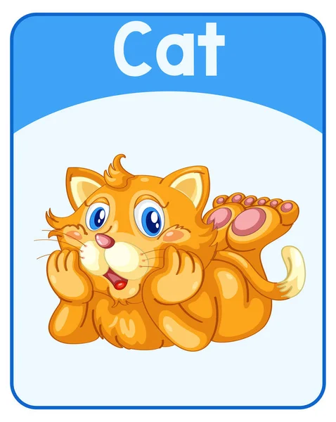 Kedi Illüstrasyonunun Eğitici Ngilizce Kelime Kartı — Stok Vektör