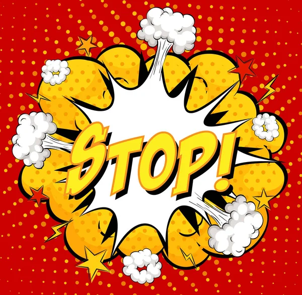 Stop Texte Sur Explosion Nuages Comiques Sur Fond Rouge Illustration — Image vectorielle