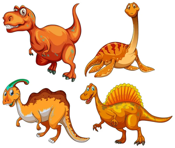 Sada Oranžový Dinosaurus Kreslený Znak Ilustrace — Stockový vektor