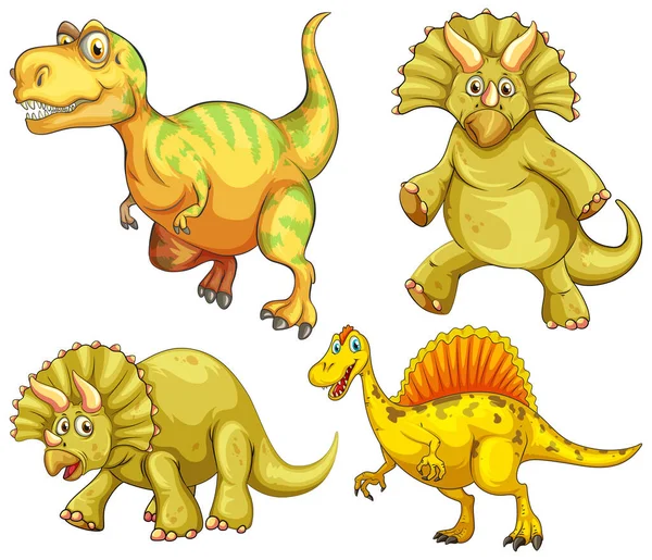 Set Illustrazione Del Personaggio Del Cartone Animato Dinosauro Giallo — Vettoriale Stock