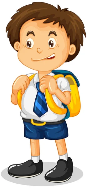 身穿学生服插图的小男孩卡通人物 — 图库矢量图片