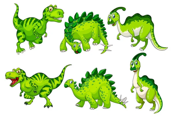 Conjunto Dinossauro Verde Desenho Animado Personagem Ilustração — Vetor de Stock