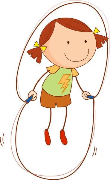 Doodle Kid Jumping Rope Cartoon Character Isolated Illustration — Stock Vector