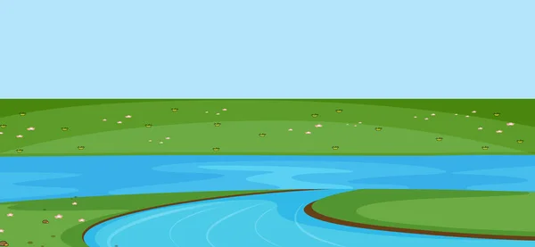 Lege Park Scene Met Rivier Eenvoudige Stijl Illustratie — Stockvector