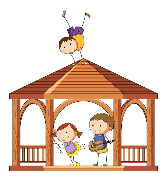 Muchos Niños Haciendo Diferentes Actividades Ilustración Gazebo — Archivo Imágenes Vectoriales