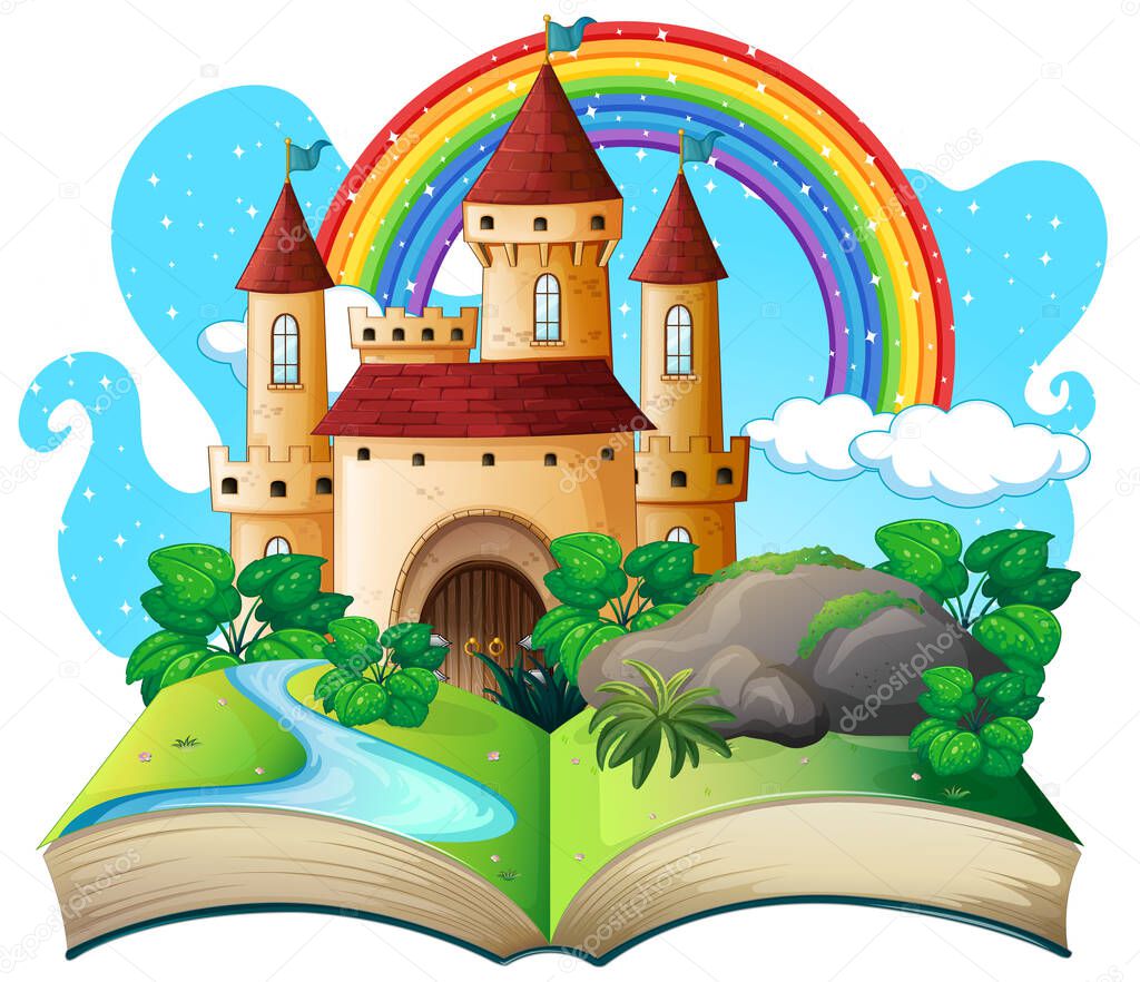 3D pop up book with castle fairy tale theme illustration
