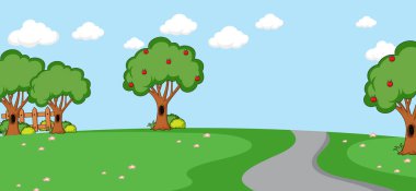 Uzun yol illüstrasyonlu boş park manzarası