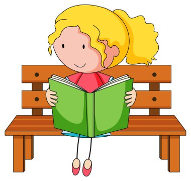 Çizgi film karakteri çizimleri okuyan tatlı bir kız.