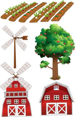 Çiftlik ögesi beyaz arkaplan illüstrasyonunda izole edildi