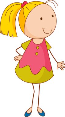 Karalama tarzında bir kız çizgi film karakteri izole edilmiş.