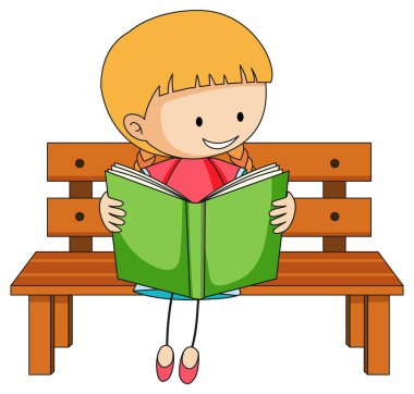 Çizgi film karakteri çizimleri okuyan tatlı bir kız.