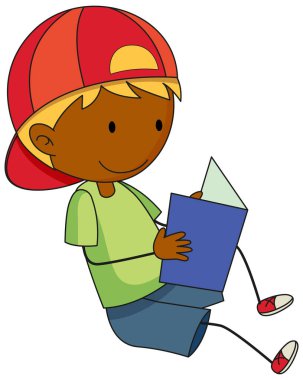 Çizgi film karakteri okuyan karalama yapan bir çocuk çizimleri izole etmiş.