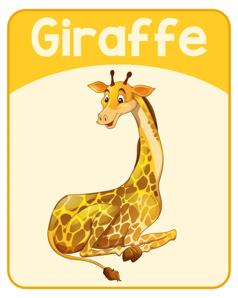 Educational English Word Card Giraffe Illustration — Stock Vector