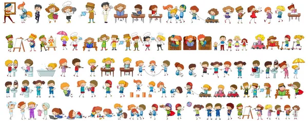 Set Van Verschillende Doodle Kinderen Cartoon Karakter Illustratie — Stockvector