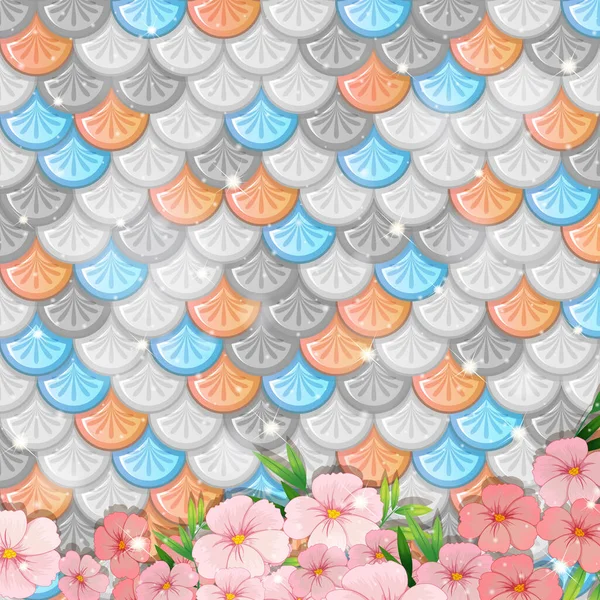 Fondo Escamas Peces Pastel Con Muchas Flores Ilustración — Archivo Imágenes Vectoriales