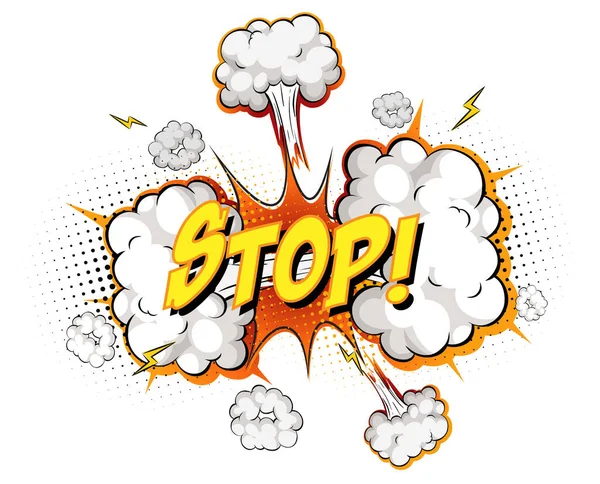 Stop Text Komiskt Moln Explosion Isolerad Vit Bakgrund Illustration — Stock vektor