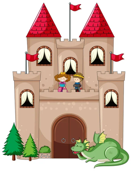 Estilo Desenho Animado Simples Castelo Isolado Ilustração Fundo Branco — Vetor de Stock