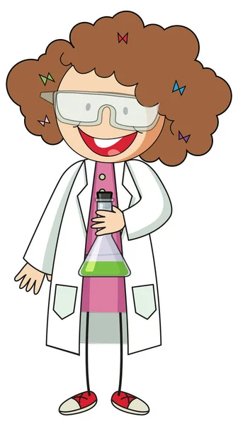 Little Scientist Doodle Cartoon Character Isolated Illustration — Stock Vector