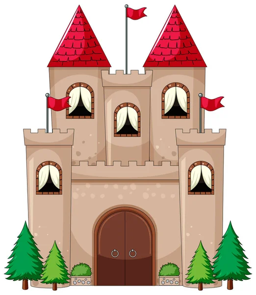 Απλό Στυλ Κινουμένων Σχεδίων Του Κάστρου Απομονώνονται Λευκό Φόντο Εικονογράφηση — Διανυσματικό Αρχείο