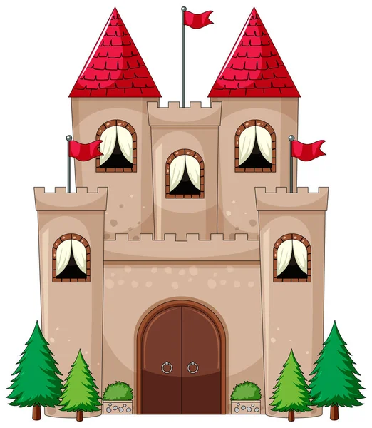 Eenvoudige Cartoon Stijl Van Kasteel Geïsoleerd Witte Achtergrond Illustratie — Stockvector