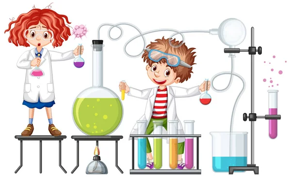 Student Elementami Chemicznymi Eksperymentu Ilustracja — Wektor stockowy