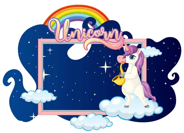 Banner Vacío Con Lindo Personaje Dibujos Animados Unicornio Sobre Fondo — Vector de stock