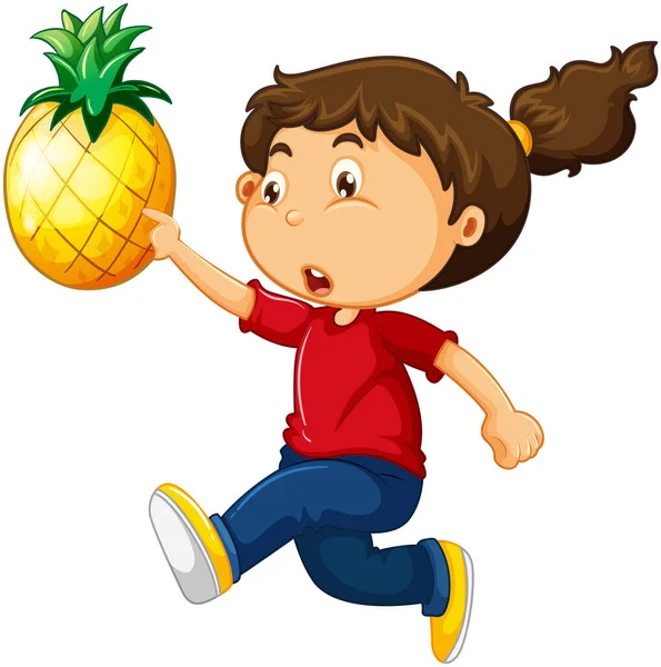 Felice Ragazza Personaggio Dei Cartoni Animati Possesso Ananas Illustrazione — Vettoriale Stock