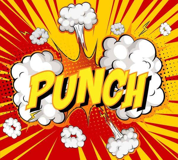 Word Punch Nube Cómica Explosión Fondo Ilustración — Vector de stock