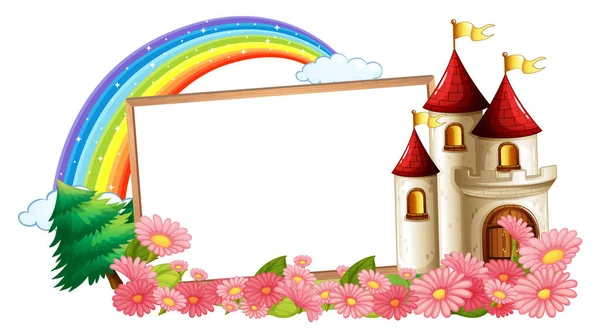 Empty Banner Rainbow Fantasy Castle Illustration — Stock Vector