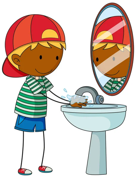 Enfant Doodle Lavage Main Dessin Animé Personnage Illustration Isolée — Image vectorielle