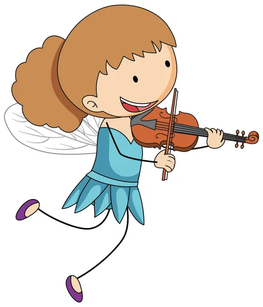 Personagem Desenho Animado Simples Uma Pequena Fada Tocando Ilustração Violino —  Vetores de Stock