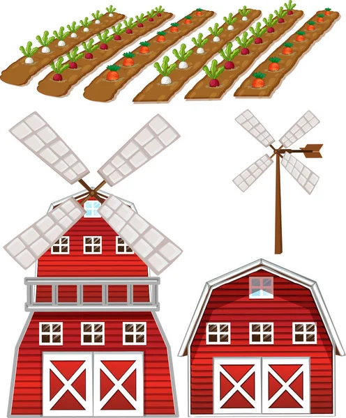 Farm Element Sæt Isoleret Hvid Baggrund Illustration – Stock-vektor