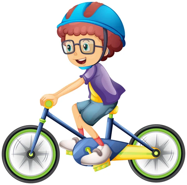 Boy Cartoon Character Wearing Helmet Riding Bicycle Illustration — Stock Vector