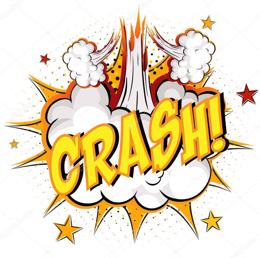 Word Crash on comic cloud explosion background illustration