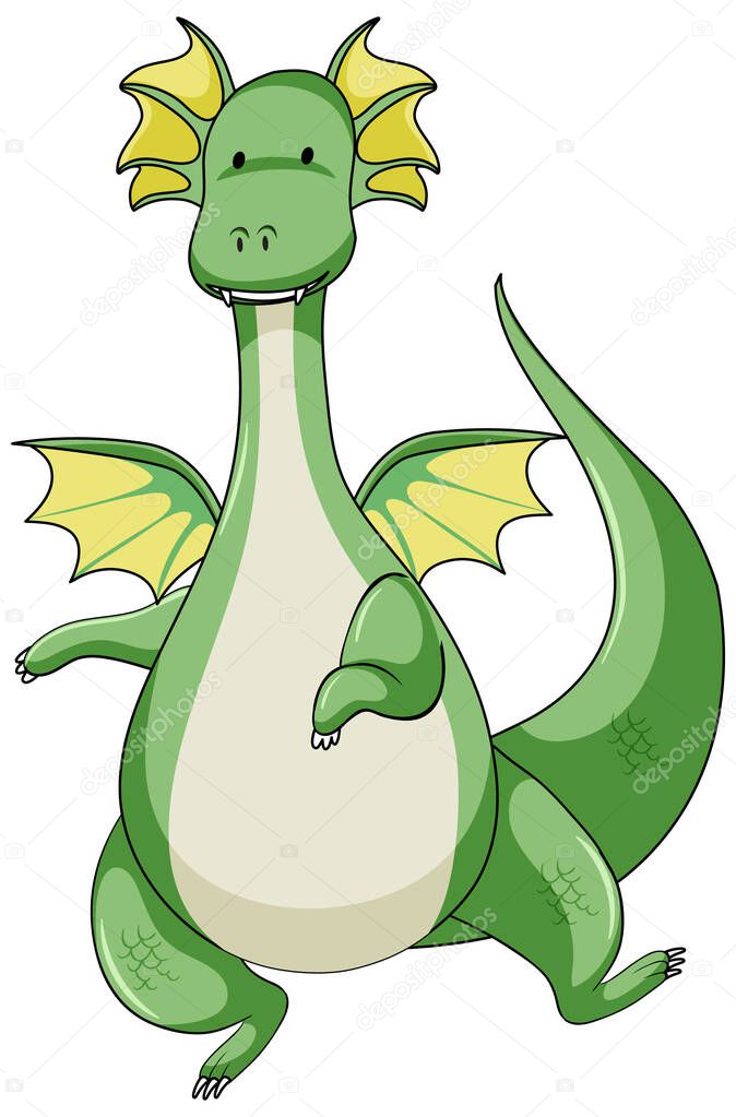 Simple cartoon character of green dragon isolated illustration