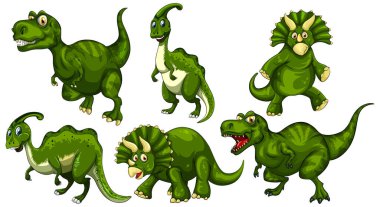 Yeşil dinozor çizgi film karakteri çizimleri