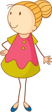 Sevimli kız çizgi film karakteri karalama stili izole edilmiş.