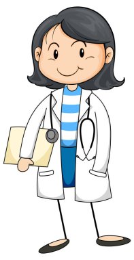 Kadın doktor çizgi film karakteri izole edilmiş.