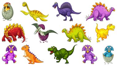 Farklı dinozorlar çizgi film karakteri ve fantezi ejderhaları...